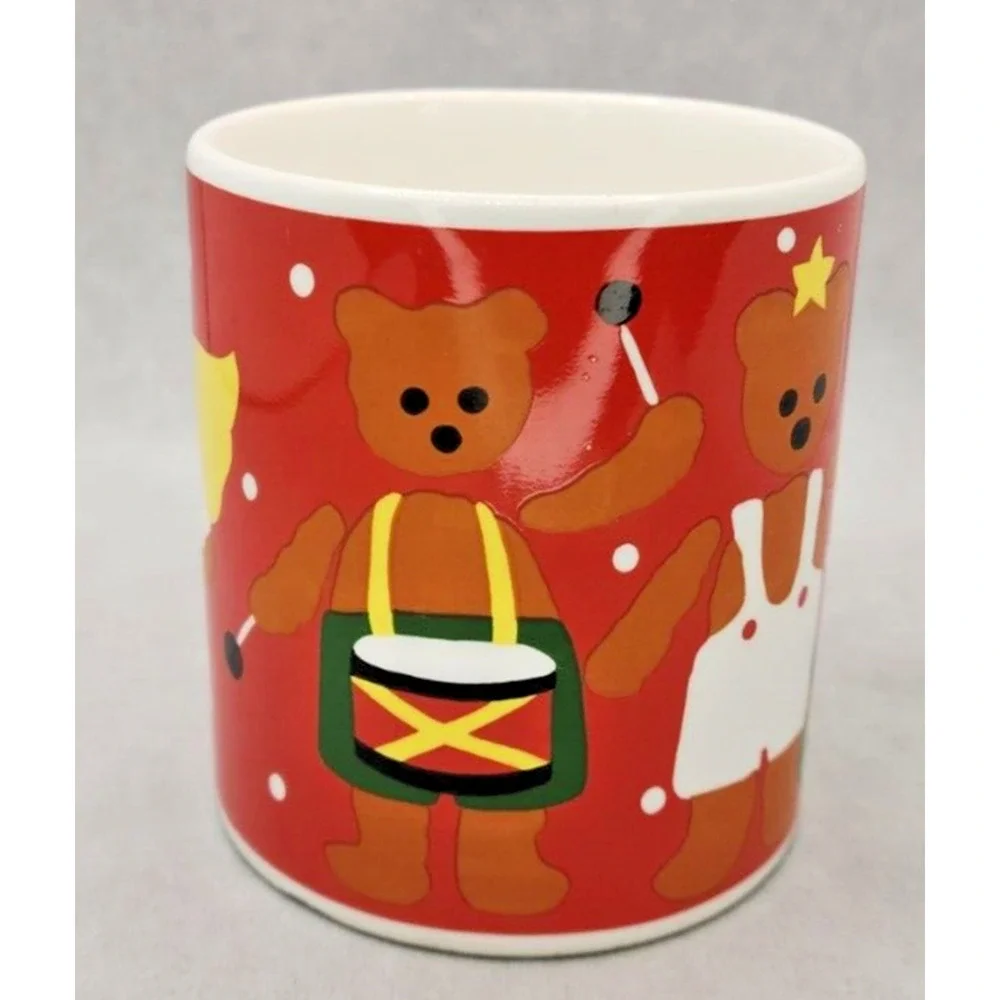 Vtg Waechtersbach W. Germany Christmas Teddy Bears Red Mug‎ Bear Angel U207
